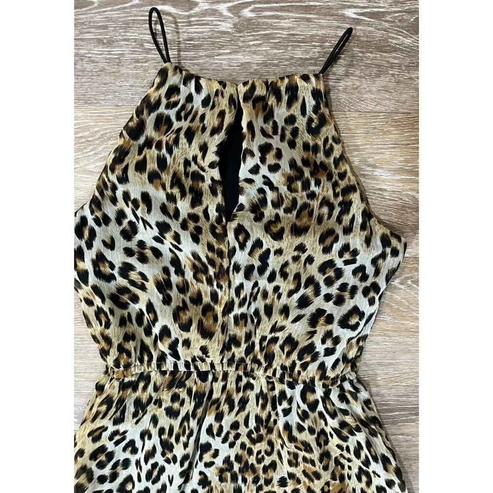 Aqua Sz XS Leopard Print Asymmetrical Blouson Elastic Waist Keyhole Halter Dress